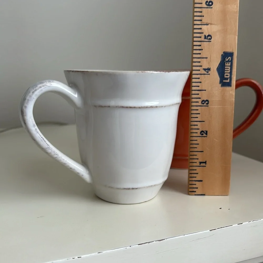 2 Pottery Barn Coffee Mugs Handcrafted in Portugal Terracotta/ Rust White